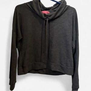 Basic gray cotton Sugar High Cowl Sweater with drawstring